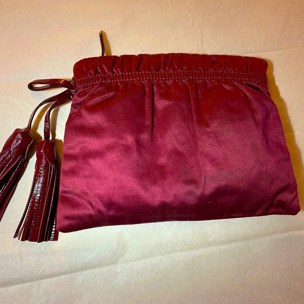 GAP’s Cotton & Polyester, Satiny Maroon Zippered Tassel Pouch / Clutch